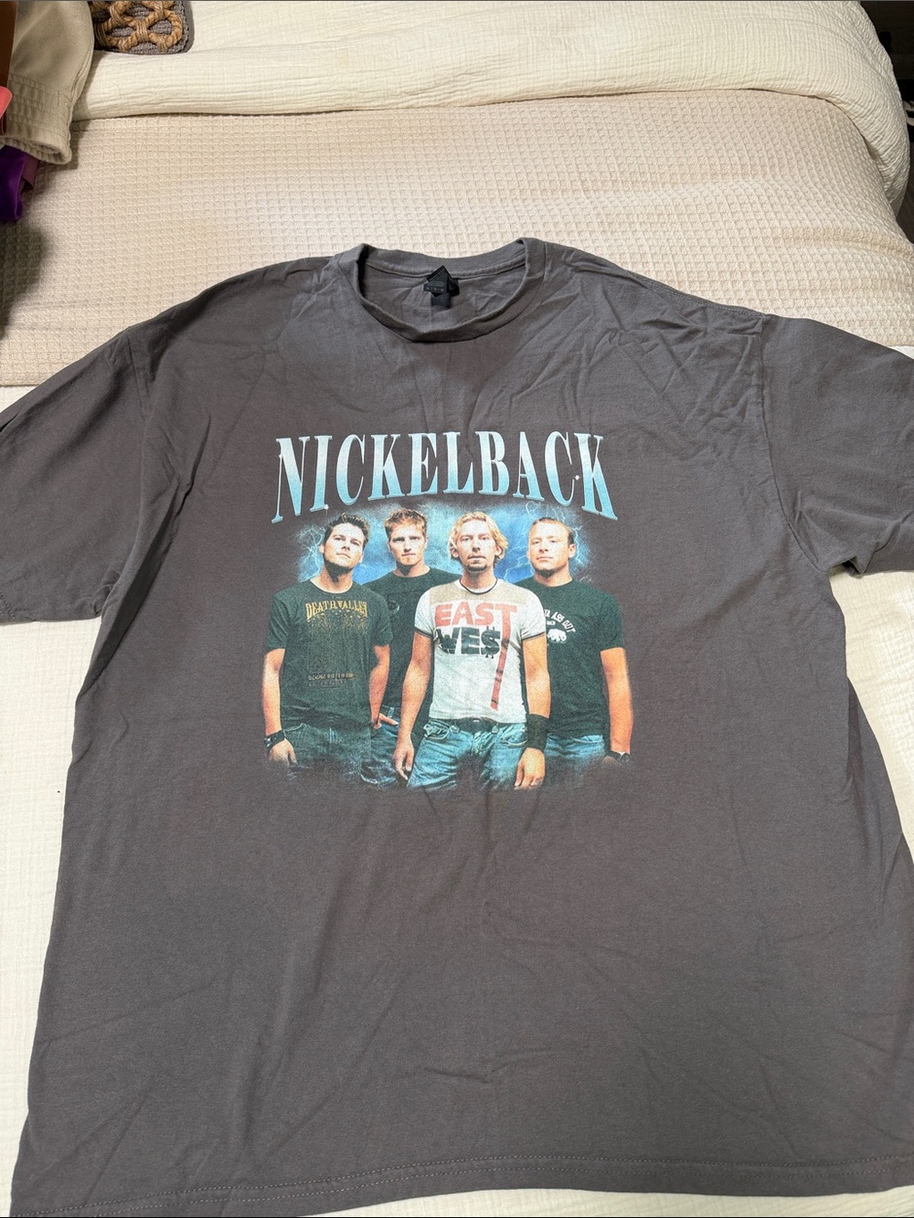 Gildan Nickelback Graphic Tee - Charcoal with Light Blue Print